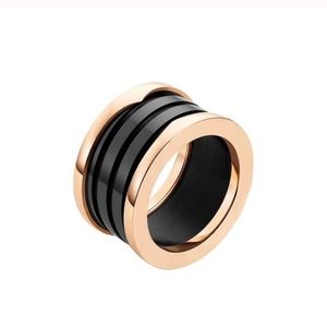 Wide Ring Gold Titanium Steel Black Ceramic